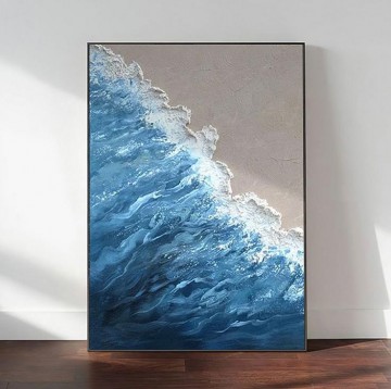 Textura minimalista del arte de la pared azul de la ola de la playa Pinturas al óleo